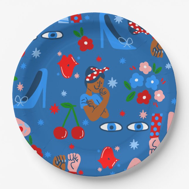 Prato De Papel african black rosie the riveter rockabilly whimsy (Frente)