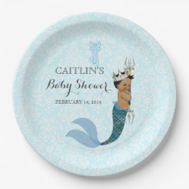 Prato De Papel Afro-Americano Menino Merman Prince Crown