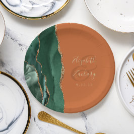 Prato De Papel Ágata Verde Esmeralda Dourado Laranja Queimada Cas