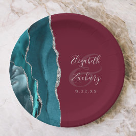 Prato De Papel Agate Geode Silver Script Burgundy Wedding