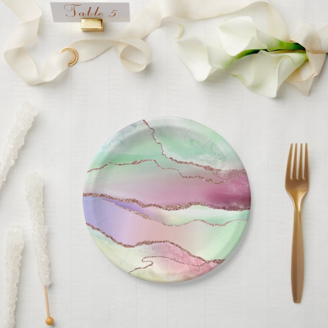 Prato De Papel Agato de melancia | Verde Neo Mint e Rosa Cassis (Casamento)