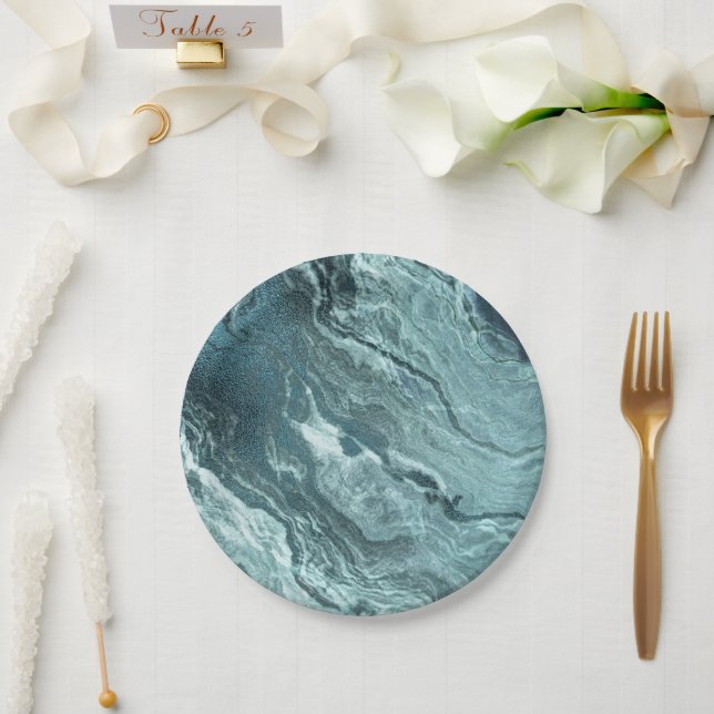 Prato De Papel Agato Teal Cristalalizado | Pedra Marmorizada Aqua (Casamento)