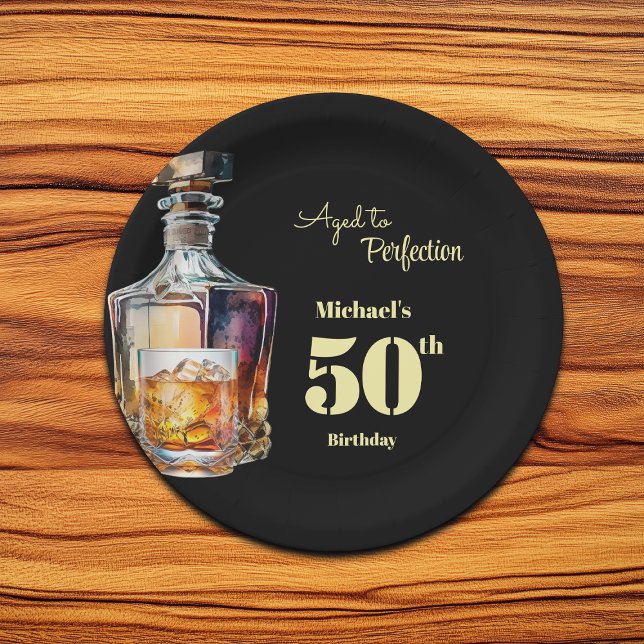 Prato De Papel Aged to Perfection Men's 50th Whiskey Birthday  (Criador carregado)
