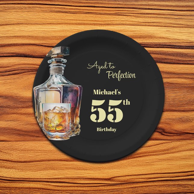 Prato De Papel Aged to Perfection Men's 55th Whiskey Birthday  (Criador carregado)