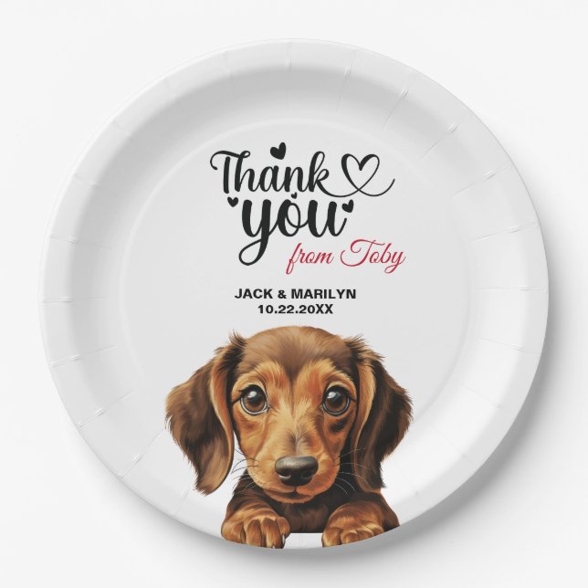 Prato De Papel Agradecimento de Casamento Dachshund (Frente)