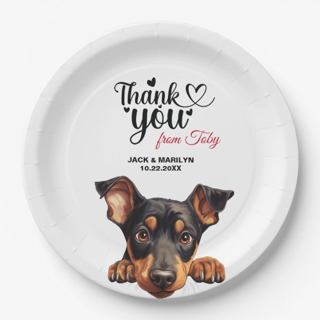 Prato De Papel Agradecimento de Casamento Doberman Pinscher (Frente)