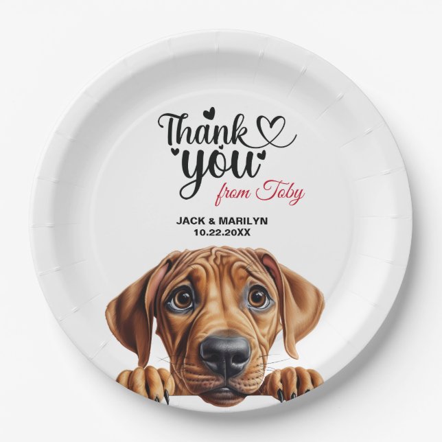 Prato De Papel Agradecimento de Casamento Rhodesian Ridgeback (Frente)