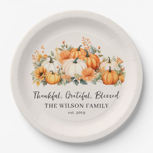 Prato De Papel Agradeço a grata abençoada queda do nome da famíli (Frente)