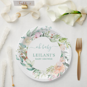 Prato De Papel Água Floral Pastel Wreath Oh Baby