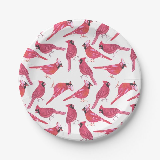 Prato De Papel Aguarela cardinal ou cardinal do norte do pássaro (Frente)