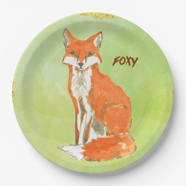 Prato De Papel Aguarela Foxy do Fox do gengibre (Frente)