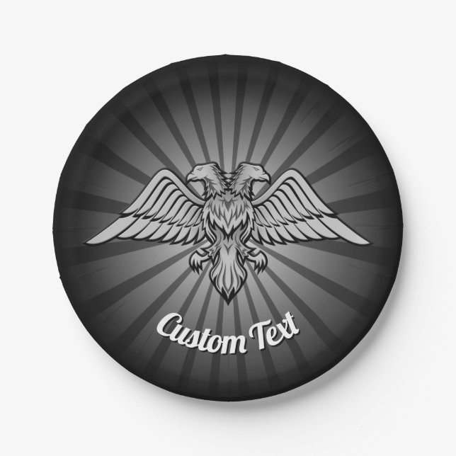 Prato De Papel Águia cinza com duas folhas de papel (Frente)