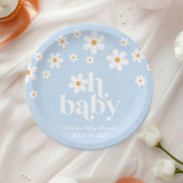 Prato De Papel Ah, Bebê! Margarida retrô azul boho Chás de Bebê
