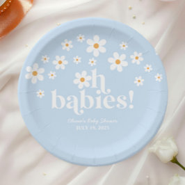 Prato De Papel Ah Bebês! Retrô Margarida azul boho Chá de Bebê