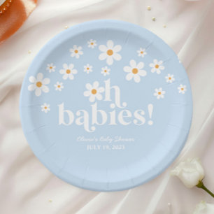 Prato De Papel Ah Bebês! Retrô Margarida azul boho Chá de Bebê