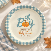Ah menino abóbora xadrez azul baby shower