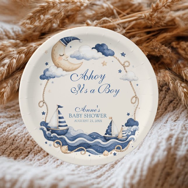 Prato De Papel Ahoy É um Menino Lua Adormecida Velho Barco a Vela (Criador carregado)
