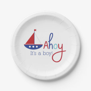 Prato De Papel Ahoy é um menino! Placa de chá de fraldas náutica
