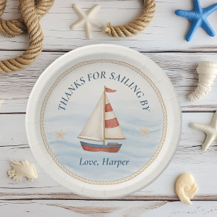 Prato De Papel Ahoy Náutica Aniversário do Navio Marítimo   Azul 