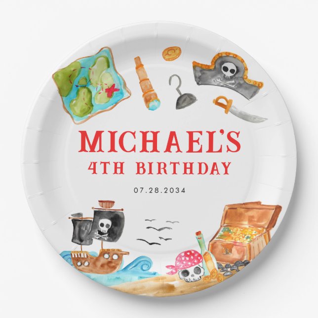 Prato De Papel Ahoy Shipmates Treasure Hunt Navio Pirata Aniversá (Frente)