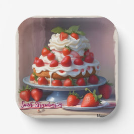 Prato De Papel AI Sweet Strawberries Square Paper Plate