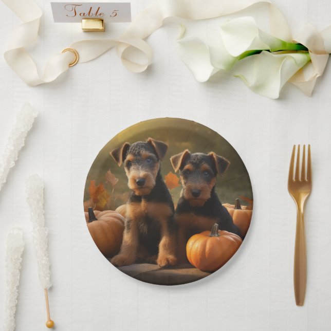 Prato De Papel Airedale Puppy Autumn Delight Pumpkin (Casamento)