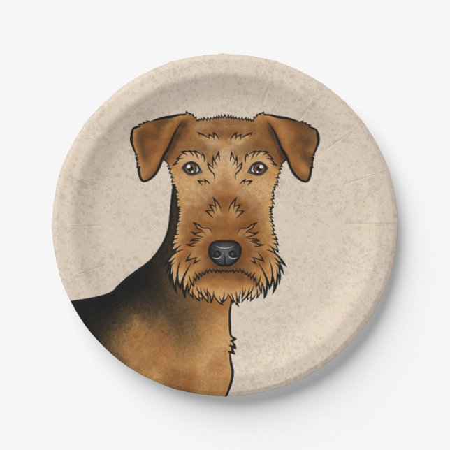 Prato De Papel Airedale Terrier Cute Cartoon Cabeça Em Beige (Frente)
