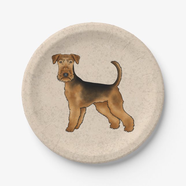 Prato De Papel Airedale Terrier Cute Cartoon Dog Em Beige (Frente)