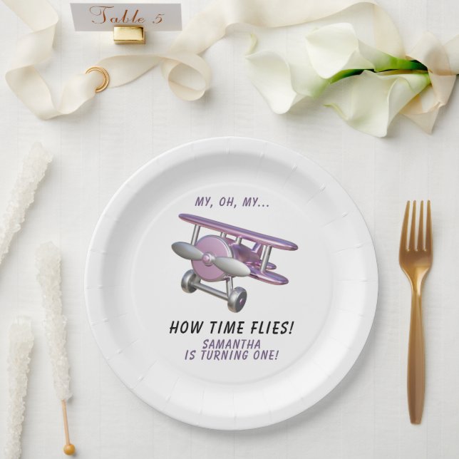 Prato De Papel Airplane Oh My Time Flies Travel First Birthday  (Casamento)