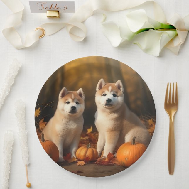 Prato De Papel Akita Puppy Autumn Delight Pumpkin (Casamento)