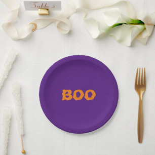 Prato De Papel Alaranjado roxo de Halloween Boo