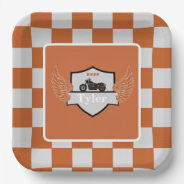 Prato De Papel Alas laranja e cinza de controlo e motociclo