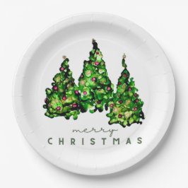 Prato De Papel Alcohol Ink Design Holiday Chrismas TrePaper Plate