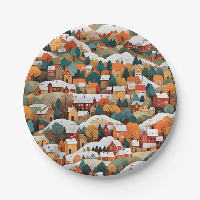 Prato De Papel Aldeia da Coluna de Papel Festivo do outono (Frente)