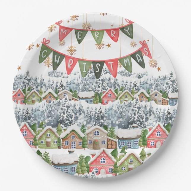 Prato De Papel Aldeia de Natal Bonita Snowy (Frente)