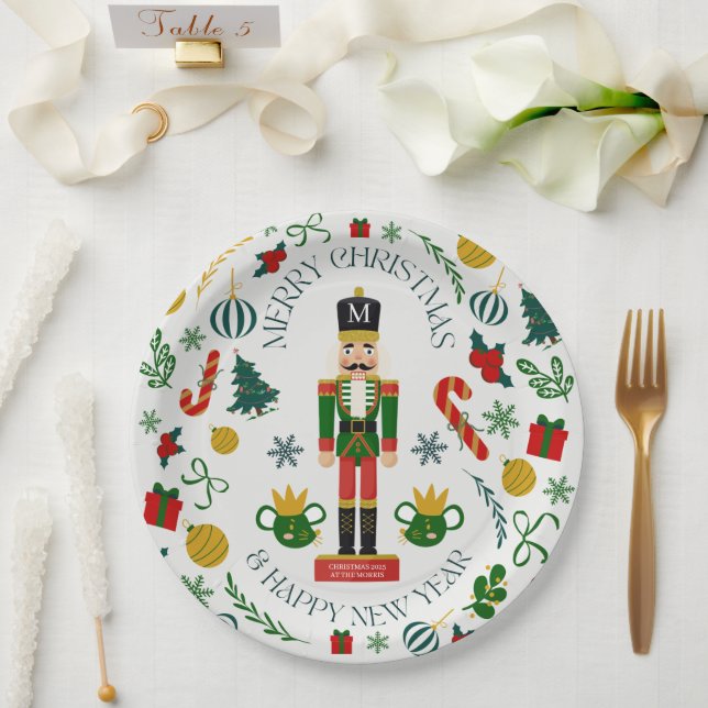 Prato De Papel Alegre Natal quebra-nozes monograma personalizado (Casamento)