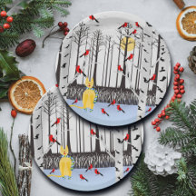 Alegria de inverno - Gato com Cardeais de Árvores 