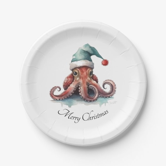 Prato De Papel Alegria de Natal de Octopus, personalizada (Frente)