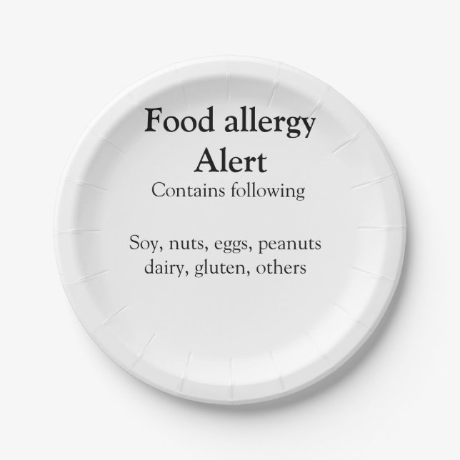 Prato De Papel Alerta de alergia de comida adicionar nome texto i (Frente)
