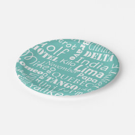 Prato De Papel Alfabeto Fonético Azul e Branco