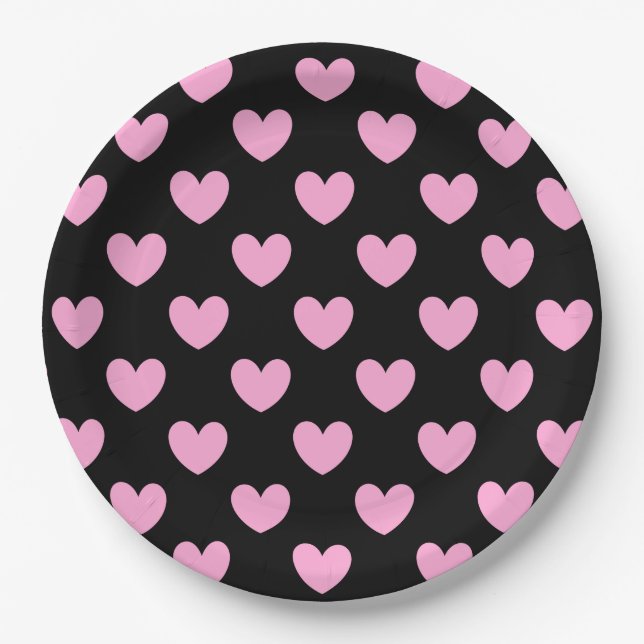 Prato De Papel Algodão doce Cor-de-rosa polca em preto (Frente)