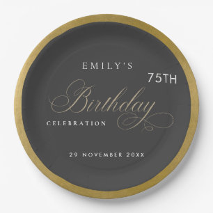 PRATO DE PAPEL ALGUM ANIVERSÁRIO DOURADO PRETO SIMPLES DA
