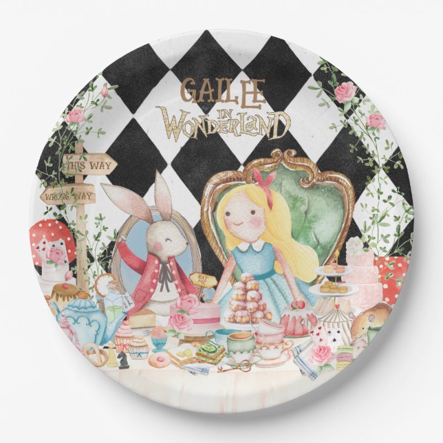 Prato De Papel Alice Adventures em Woderland Birthday Tea Party (Frente)