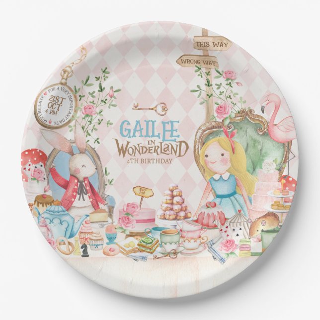 Prato De Papel Alice Adventures em Woderland Birthday Tea Party (Frente)