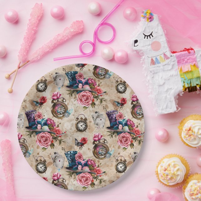 Prato De Papel Alice in Wonderland Pattern (Festa)