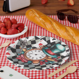 Prato De Papel Alice no padrão das terras maravilhosas