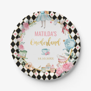 Prato De Papel Alice Rosa Negra em Favores do primeiro aniversari