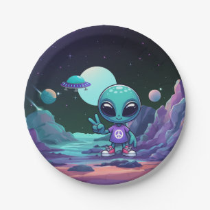 Prato De Papel Alienígena de paz e nave espacial