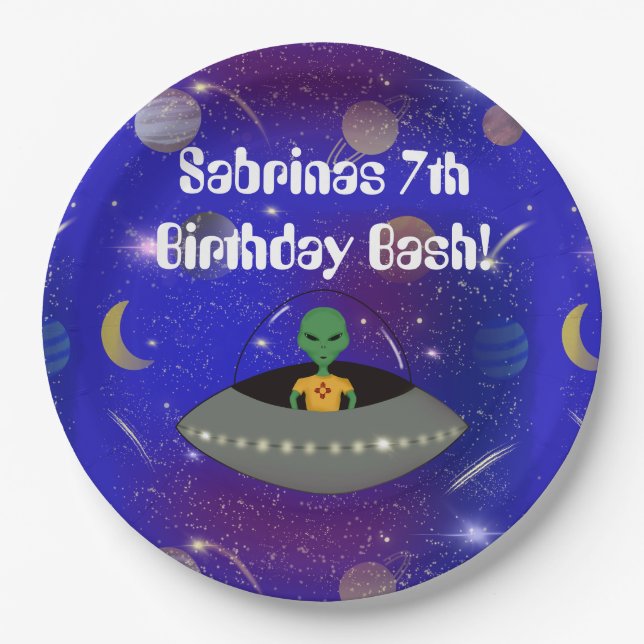 Prato De Papel Alienígena em espaçonave Vestindo camiseta do Novo (Frente)