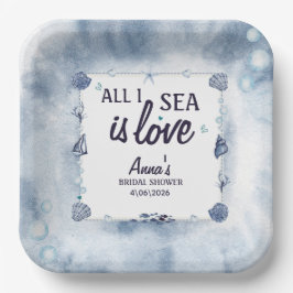 Prato De Papel  all I Sea Is Love Bridal Shower Watercolor Seashe